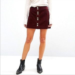 Corduroy Red Button-Up Skirt- Abercrombie